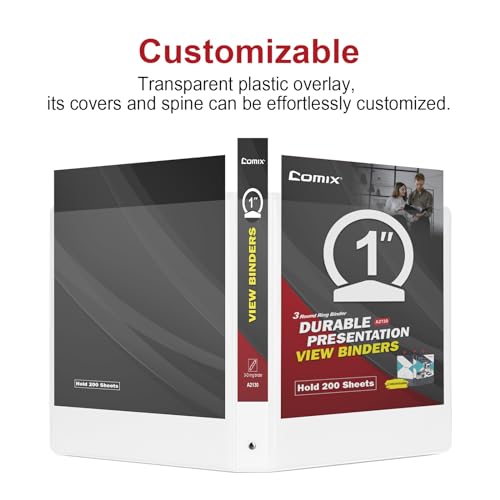COMIX Sturdy 3 Ring Binder 1 inch with Clear View Cover, 1" Round Ring View Binder, PVC-Free, 200 Sheets Capacity of US Letter Size Paper, Office ＆ School Supplies, 8 Pack (White) - Image 5