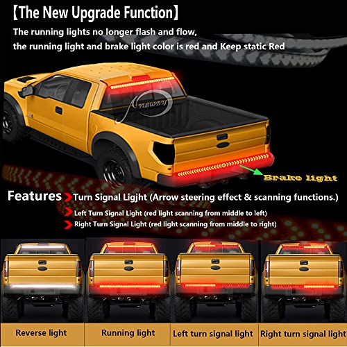 NBWDY 60" LED Tailgate Light-Five Row Red & White LED Truck Tailgate Light Bar- Solid Red Turn Signal, Red Brake Running, White Reverse Tail Light Strip for Truck Pickup Trailer SUV RV Van Car - Image 2