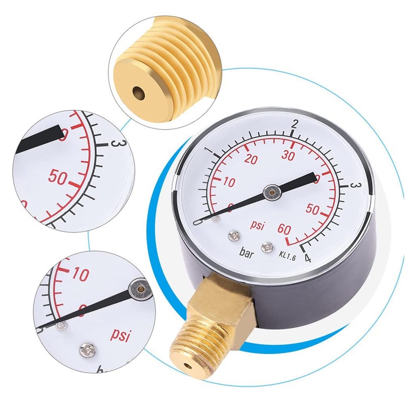 LiebeWH 2PCS Mini Pressure Gauge 0-4bar 0-60psi NPT Double Scal 3/4' Female Mount Pressure Meter for Fuel Air Oil Water - Image 3