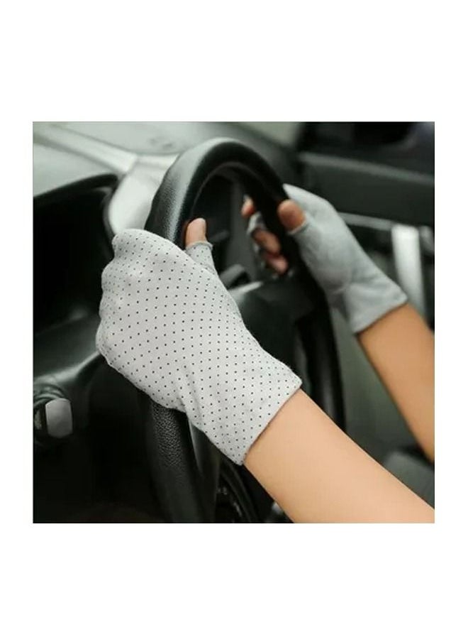 Generic 1 Pairs Sunblock Fingerless Gloves for Women Non-Slip UV Sun Protection Gloves Driving Gloves for Summer Outdoor, Grey  - Image 2