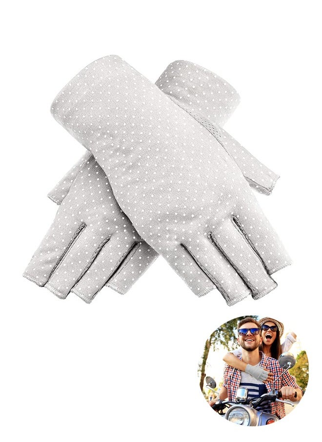 Generic 1 Pairs Sunblock Fingerless Gloves for Women Non-Slip UV Sun Protection Gloves Driving Gloves for Summer Outdoor, Grey  - Image 1