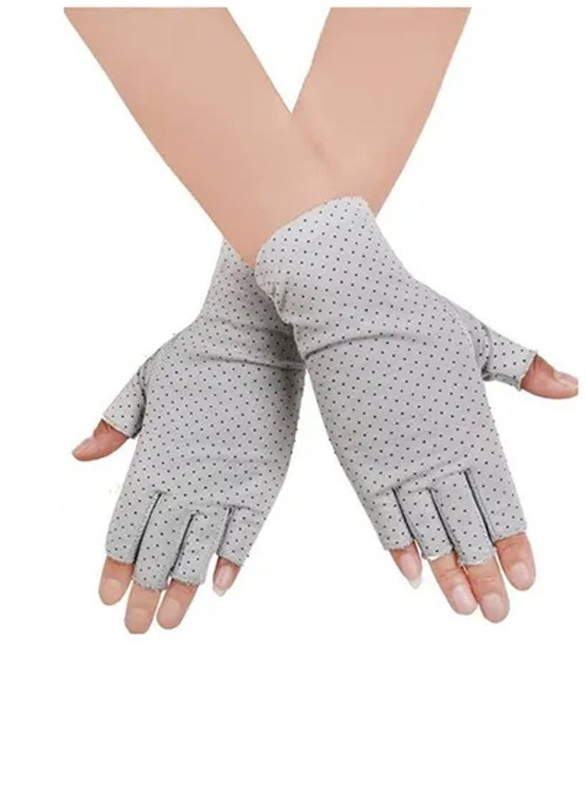 Generic 1 Pairs Sunblock Fingerless Gloves for Women Non-Slip UV Sun Protection Gloves Driving Gloves for Summer Outdoor, Grey  - Image 3