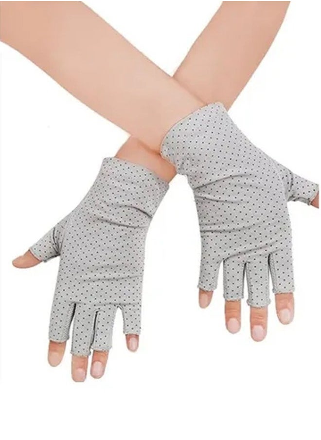 Generic 1 Pairs Sunblock Fingerless Gloves for Women Non-Slip UV Sun Protection Gloves Driving Gloves for Summer Outdoor, Grey  - Image 5