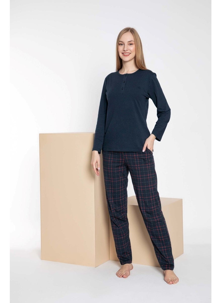 WOMEN-Couple Lover Wife Combination Navy Blue Plaid Pattern Modal Long Sleeve Pajama Set-Single Product Price- - pzsku/ZFD09535BAC34A04AEA2BZ/45/_/1741272273/69f1cc12-4285-4b9d-bc4d-5eb1e33fd72f