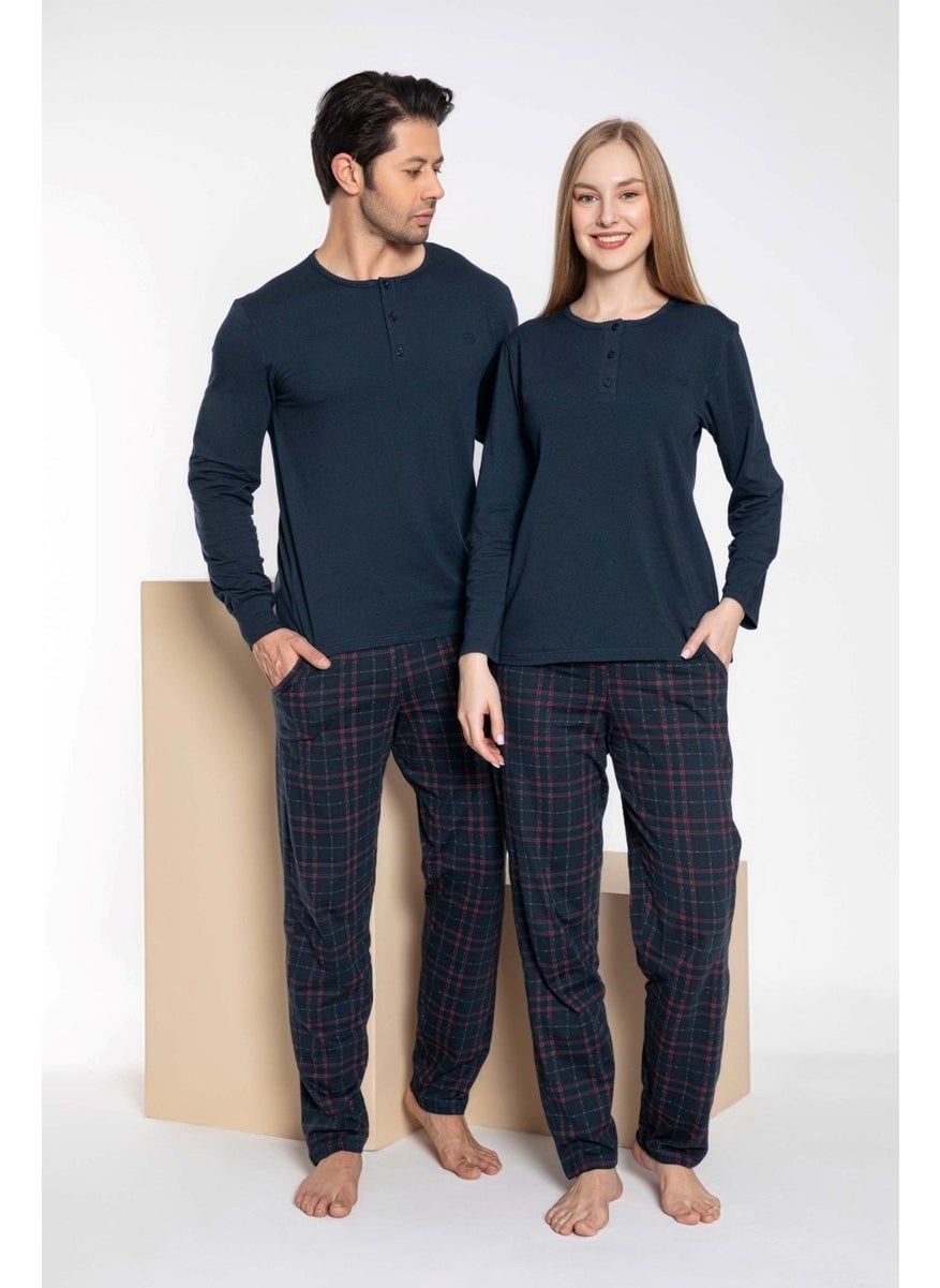 WOMEN-Couple Lover Wife Combination Navy Blue Plaid Pattern Modal Long Sleeve Pajama Set-Single Product Price- - pzsku/ZFD09535BAC34A04AEA2BZ/45/_/1741272286/9ebc0748-f7f8-4adb-8529-0ed1ced267f3