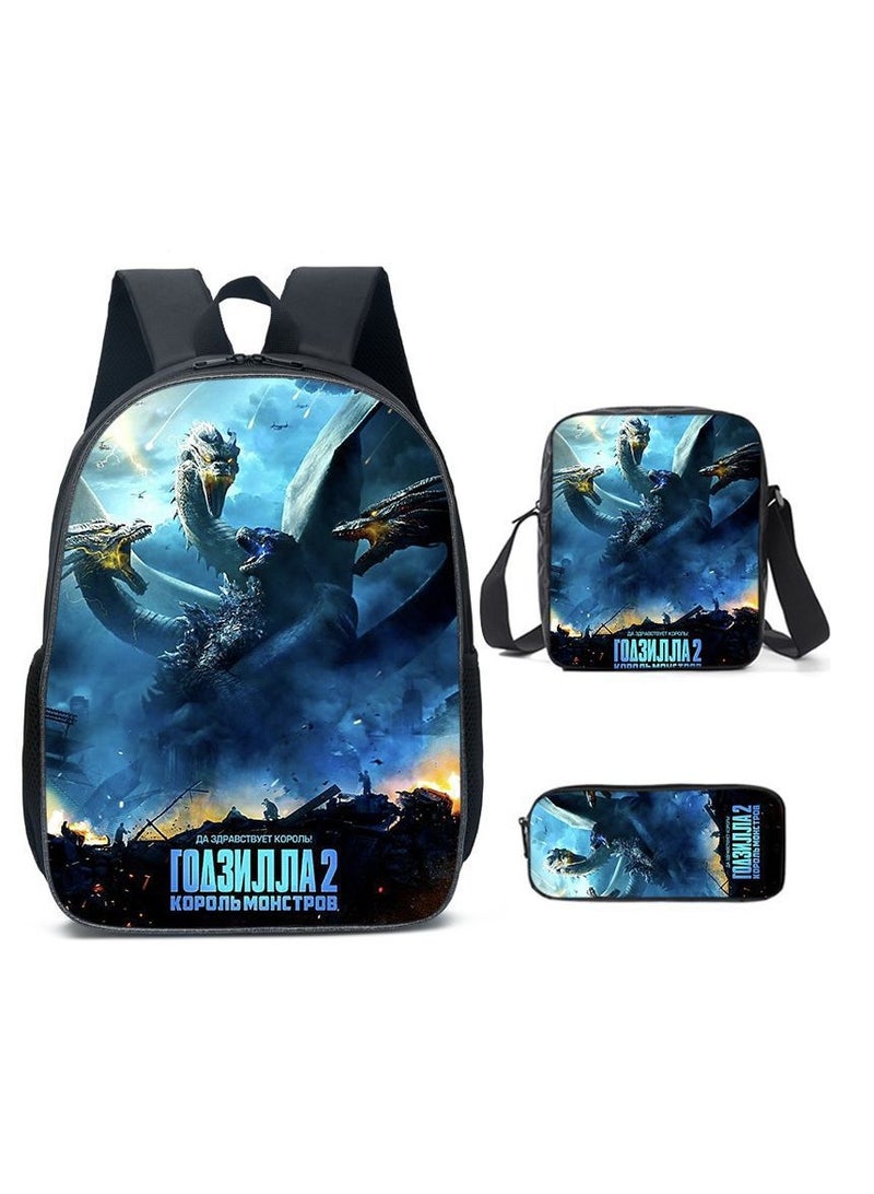 Godzilla Children's leisure load reducing large capacity printed backpack for elementary school students, 3-piece set - Image 1