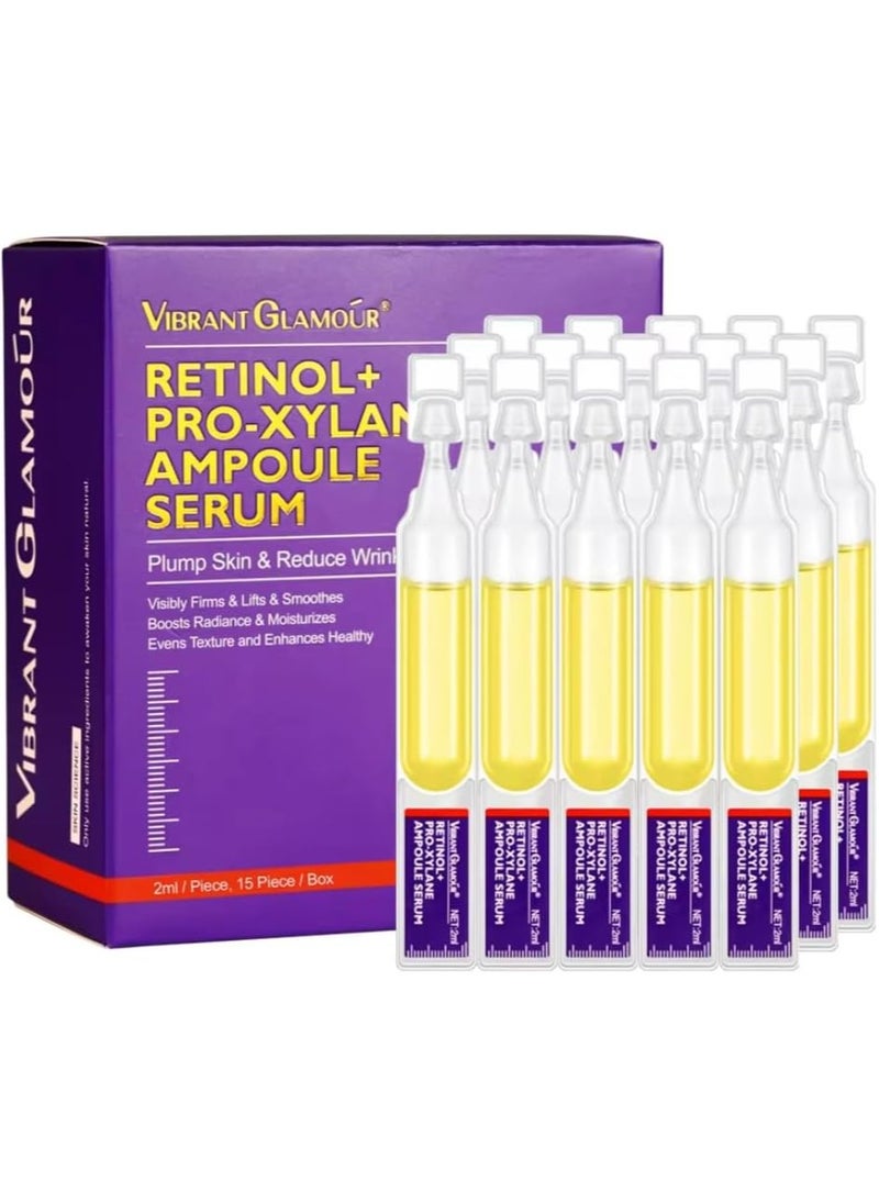 Vibrant Glamour - 15Pcs Retinol + Pro-Xylane Ampoule Serum Anti aging Anti Wrinkle Firming Hydrating Moisturizing Soothing Repairing Fade Fine Lines Dark Spots Deep Care Retinol Essence - Image 1
