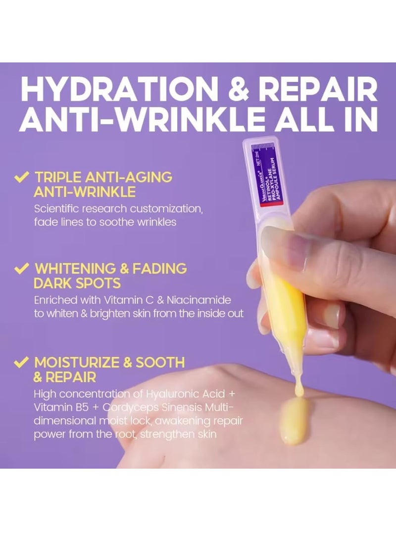 Vibrant Glamour - 15Pcs Retinol + Pro-Xylane Ampoule Serum Anti aging Anti Wrinkle Firming Hydrating Moisturizing Soothing Repairing Fade Fine Lines Dark Spots Deep Care Retinol Essence - Image 1