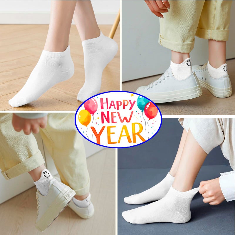 IBEILLI Women Cute Socks 10 Pairs Cotton Kawaii Embroidered Funny Low Cut Ankle Socks for Women Girls with Gift Box (10 White Smile Face) - Image 2