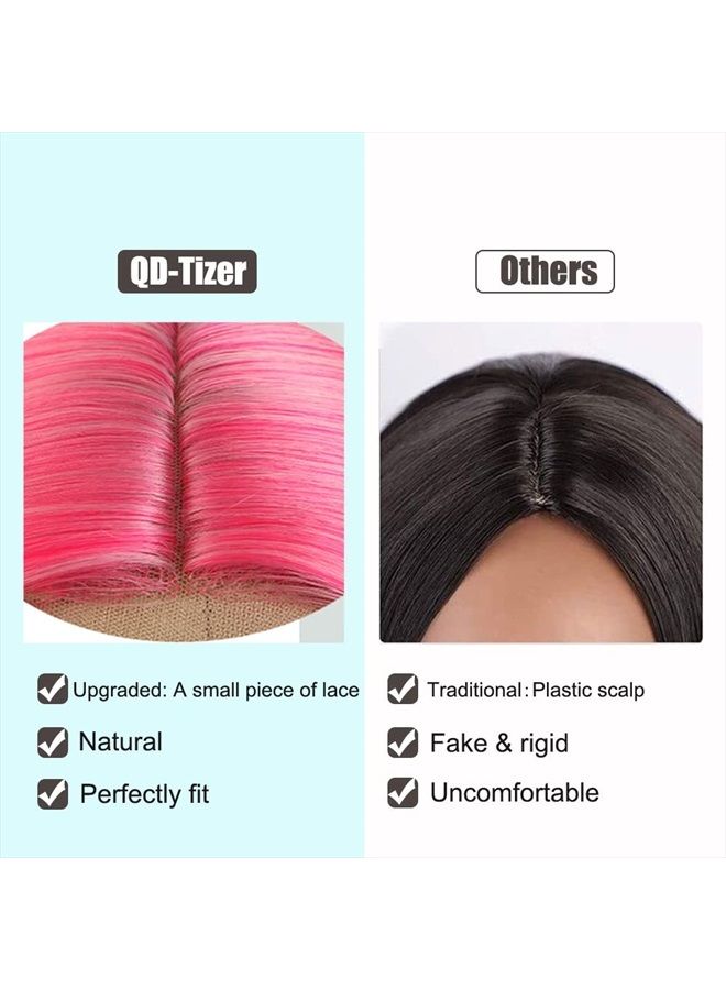 QD-Tizer Pink Synthetic Hair Wigs Natural Red Pink Mixed Long Straight Hair Heat Resistant Synthetic Wigs for Fashion Women - Image 5