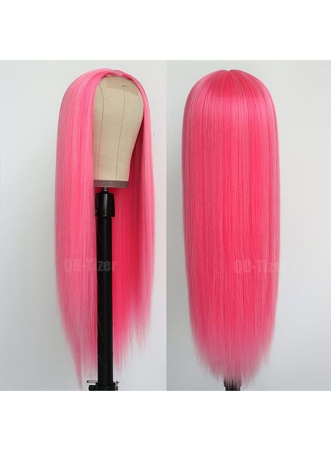 QD-Tizer Pink Synthetic Hair Wigs Natural Red Pink Mixed Long Straight Hair Heat Resistant Synthetic Wigs for Fashion Women - Image 4