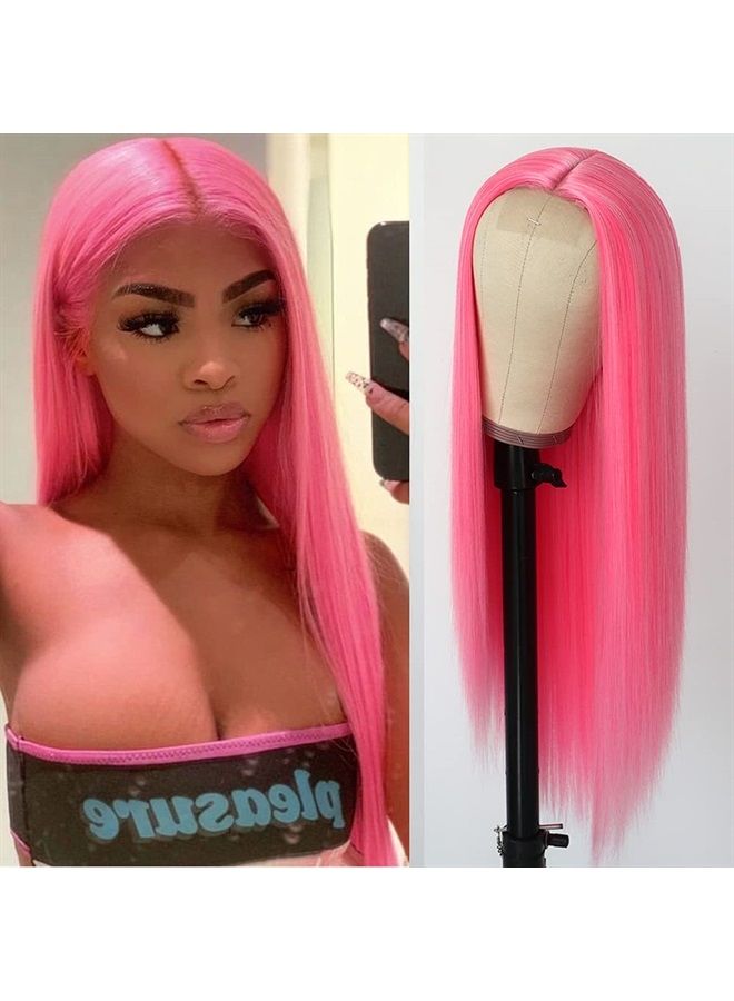 QD-Tizer Pink Synthetic Hair Wigs Natural Red Pink Mixed Long Straight Hair Heat Resistant Synthetic Wigs for Fashion Women - Image 1