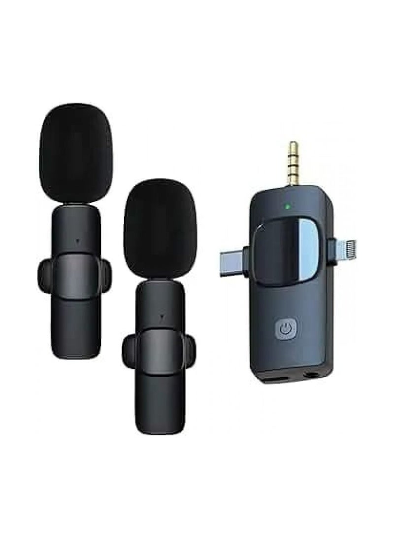 Dual Wireless Microphone with 3-in-1 Receiver (Lightning + USB-C + 3.5mm) for Audio Recording - Suitable for Live Streaming, Interviews, and Video Shooting  - Image 1