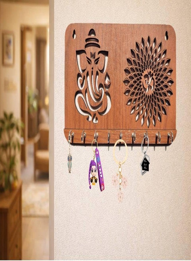 My Dream Carts حامل مفاتيح غانيشا أوم شاكرا من ماي دريم كارتس لتزيين المنزل | علاقة مفاتيح أنيقة تُثبت على الحائط | حامل سلسلة مفاتيح مصنوع يدويًا | علاقات مفاتيح خشبية لتزيين المكتب | منظم مفاتيح خشبي - Image 1