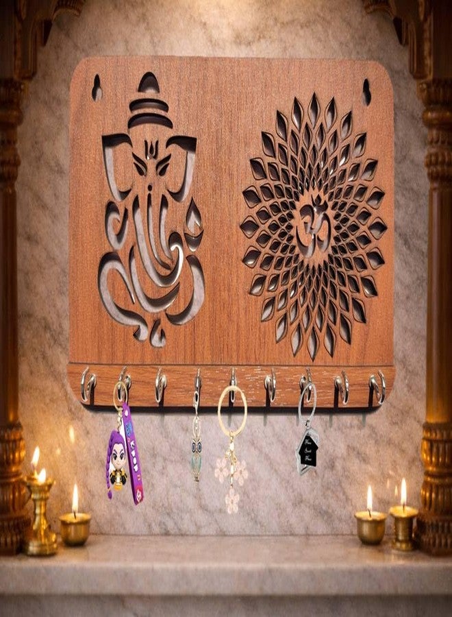 My Dream Carts حامل مفاتيح غانيشا أوم شاكرا من ماي دريم كارتس لتزيين المنزل | علاقة مفاتيح أنيقة تُثبت على الحائط | حامل سلسلة مفاتيح مصنوع يدويًا | علاقات مفاتيح خشبية لتزيين المكتب | منظم مفاتيح خشبي - Image 2