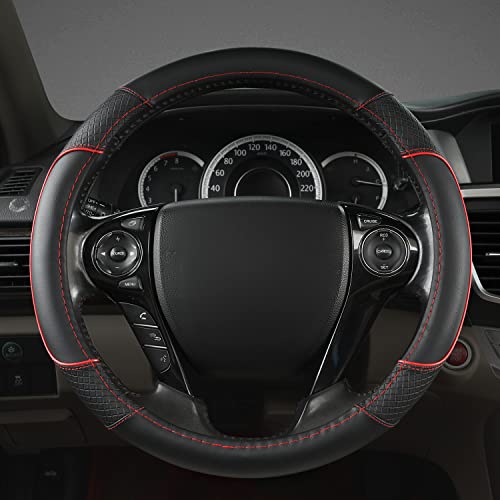 GIANT PANDA Steering Wheel Cover for Honda Civic(2006-2015),CR-Z, Insight, S2000 (Black+Red Line-Small Size) - Image 2