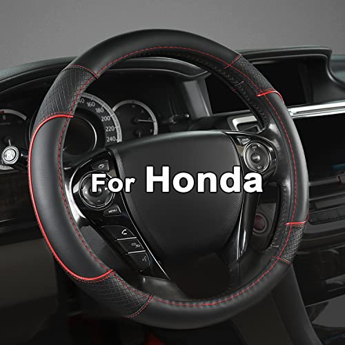 GIANT PANDA Steering Wheel Cover for Honda Civic(2006-2015),CR-Z, Insight, S2000 (Black+Red Line-Small Size) - Image 1