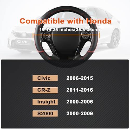 GIANT PANDA Steering Wheel Cover for Honda Civic(2006-2015),CR-Z, Insight, S2000 (Black+Red Line-Small Size) - Image 3