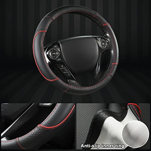 GIANT PANDA Steering Wheel Cover for Honda Civic(2006-2015),CR-Z, Insight, S2000 (Black+Red Line-Small Size) - Image 4