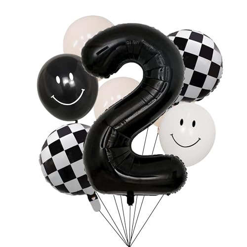 100% LIKED 100 LIKED Two Cool Balloon Set 40 Black TwoBlack White Smiley Face Latex Checkered Foil for 2 Cool Birthday Decorations Smiley Face Party Deco Baby Shower2nd Birthday Party Supplies - Image 1
