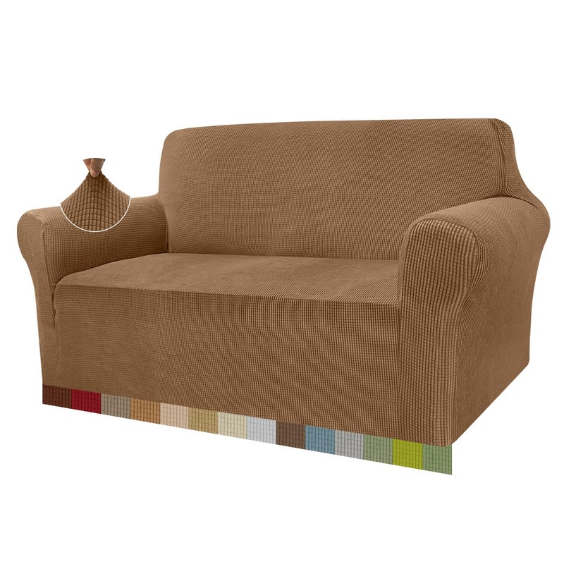 Granbest High Stretch Sofa Covers 2 Seater Super Soft Loveseat Cover Universal Couch Covers Jacquard Sofa Cover for Dogs Non Slip Furniture Protector Machine Washable 2 Seater Khaki