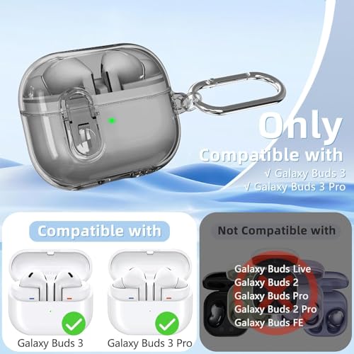 Meyaar Case Cover Compatible with Samsung Galaxy Buds 3 Pro/Buds 3 [Secure Lock] Cover Case for Galaxy 3 & 3 Pro (2024) TPU | (Black Transparent) - Image 2