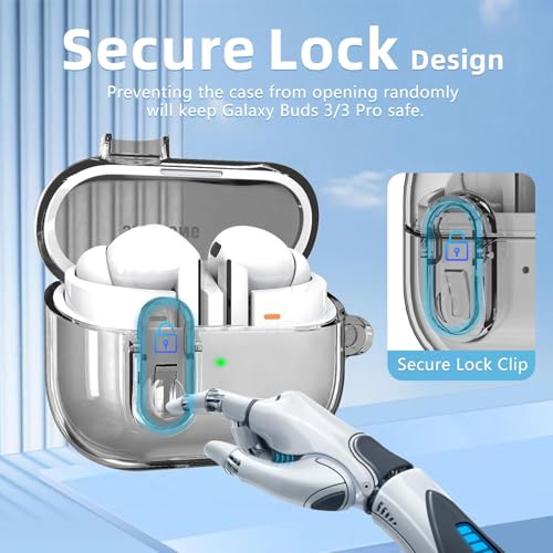 Meyaar Case Cover Compatible with Samsung Galaxy Buds 3 Pro/Buds 3 [Secure Lock] Cover Case for Galaxy 3 & 3 Pro (2024) TPU | (Black Transparent) - Image 4