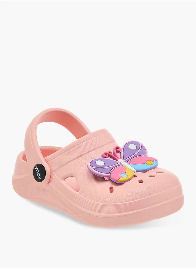 أكوا Girls Butterfly Applique Clogs with Backstrap