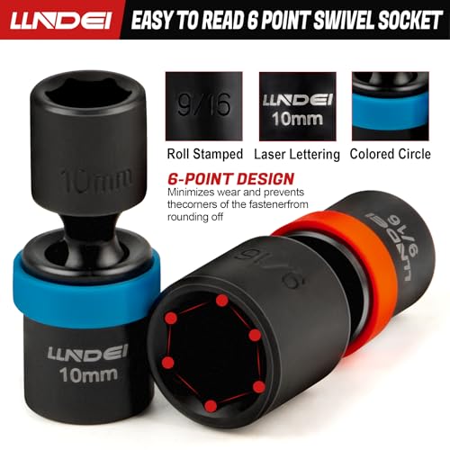 LLNDEI 1/4-Inch Drive Swivel Socket Set, 32 Pieces Standard SAE(5/32 to 9/16") Metric Size(4-15mm) CR-MO Wobble Sockets, 6 Point with Ratchet Wrench Handle, Extension Bars and Adapter - Image 5