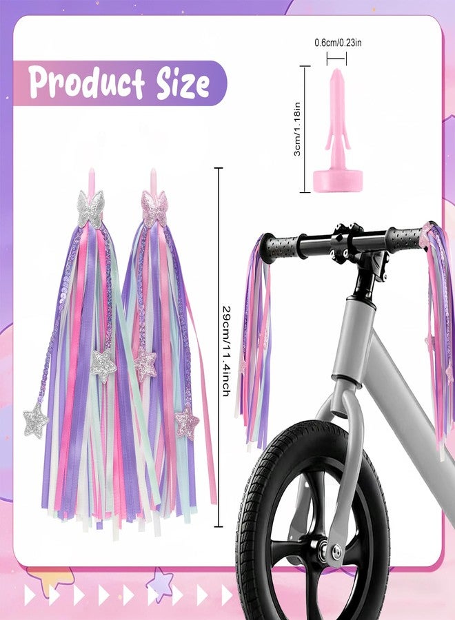 Mlurcu Bike Streamers for Kids 1 Pair, Bike Decorations with Bow & Star, Kids Bike Tassels Handlebar Streamers for Scooter Bicycle Tricycle Handle Bar Grips Accessories for Boys and Girls (Purple Pink) - Image 2