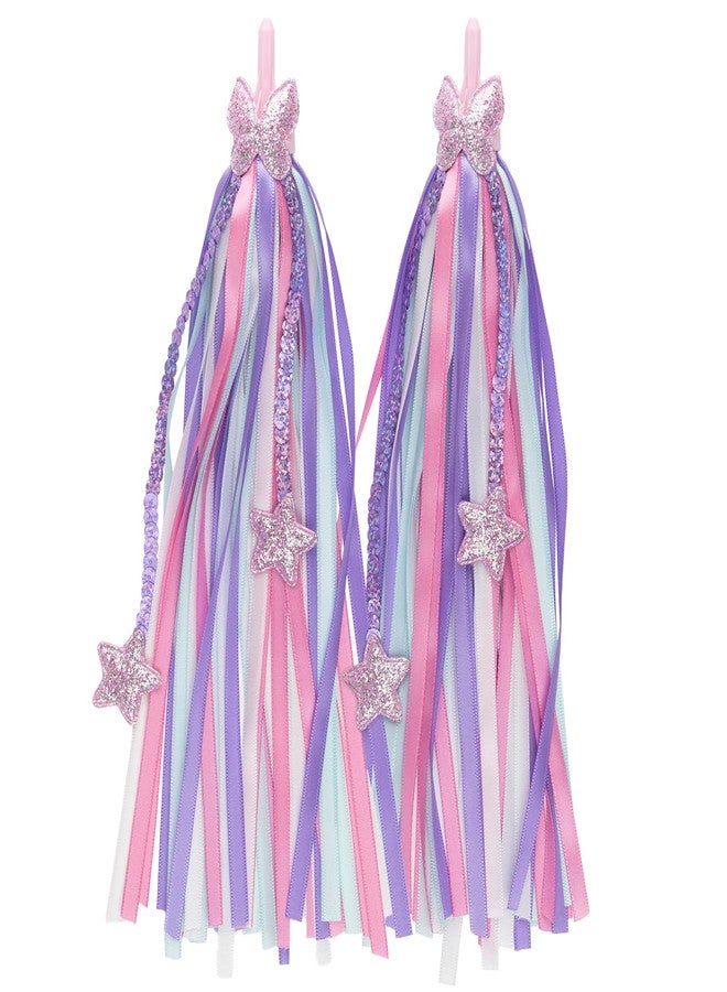 Mlurcu Bike Streamers for Kids 1 Pair, Bike Decorations with Bow & Star, Kids Bike Tassels Handlebar Streamers for Scooter Bicycle Tricycle Handle Bar Grips Accessories for Boys and Girls (Purple Pink) - Image 1