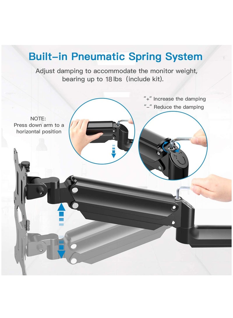 XiuWoo Single Monitor Wall Mount for 13 to 32 Inch Computer Screen, Monitor Wall Mount Arm Holds up to 17.6lbs, Height Adjustable Full Motion Gas Spring core Wall Monitor Mount VESA Mount 75x75,100x100  - Image 5