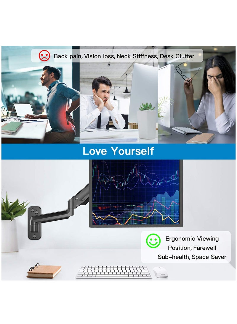 XiuWoo Single Monitor Wall Mount for 13 to 32 Inch Computer Screen, Monitor Wall Mount Arm Holds up to 17.6lbs, Height Adjustable Full Motion Gas Spring core Wall Monitor Mount VESA Mount 75x75,100x100  - Image 2