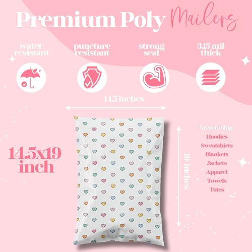 Pretty Package Store 14.5x19 Designer Poly Mailer 100 Pack Heavy Duty Waterproof Self Seal Shipping Bags for Small Business Large Mailing Envelopes Bulk Tear Resistant Packaging Preppy Hearts - Image 3