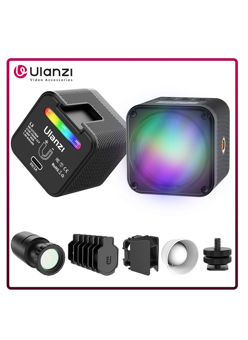 Ulanzi L2 RGB Mini COB Video Camera, Light Dimmable, 360° Full-Color Light, with Diffuser Honeycomb Photography, for DSLR Camera  - Image 1