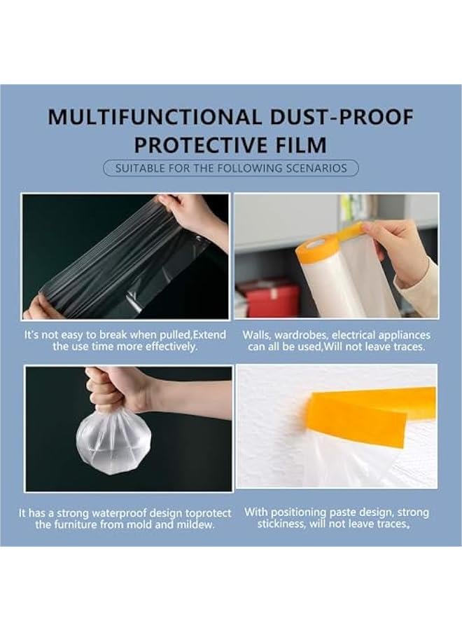 FYLX Plastic Dust Sheet for Decorating 4 Rolls Waterproof Masking Film Rolls Protective Masking Film Transparent PreTaped Masking Film Prevent Dust t for Car Furniture Floor24M x 20M) - Image 2