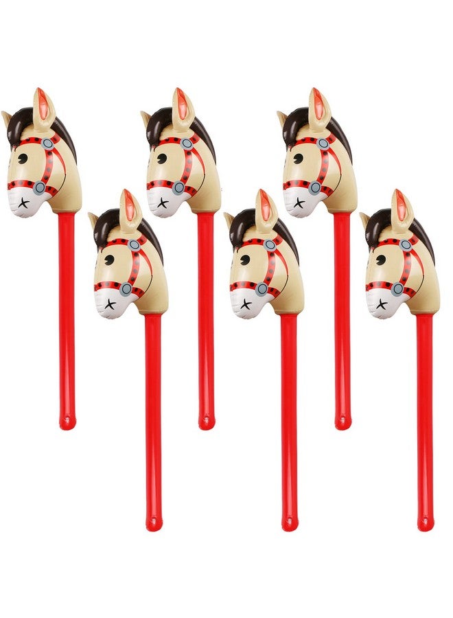 EVERMARKET 6 Pcs Inflatable Stick Horse, 37 Inches Inflatable Horse Stick Balloon Pony Stick for Christmas Horse Themed Birthday Party Decorations Supplies Favors Props Inflatable Horse Costume Stick - Image 1