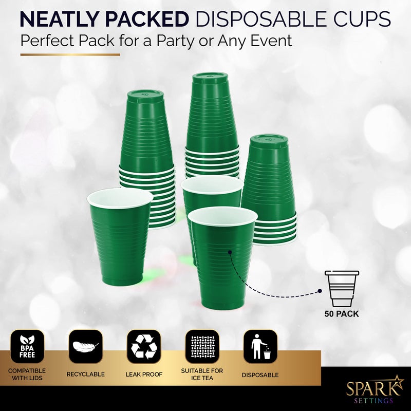 Amcrate Disposable Plastic Cups  Green Colored Plastic Cups  12-Ounce Plastic Party Cups  Strong and Sturdy Disposable Cups for Party  Wedding  Christmas  Halloween Party Cup  50 Pack - Image 3