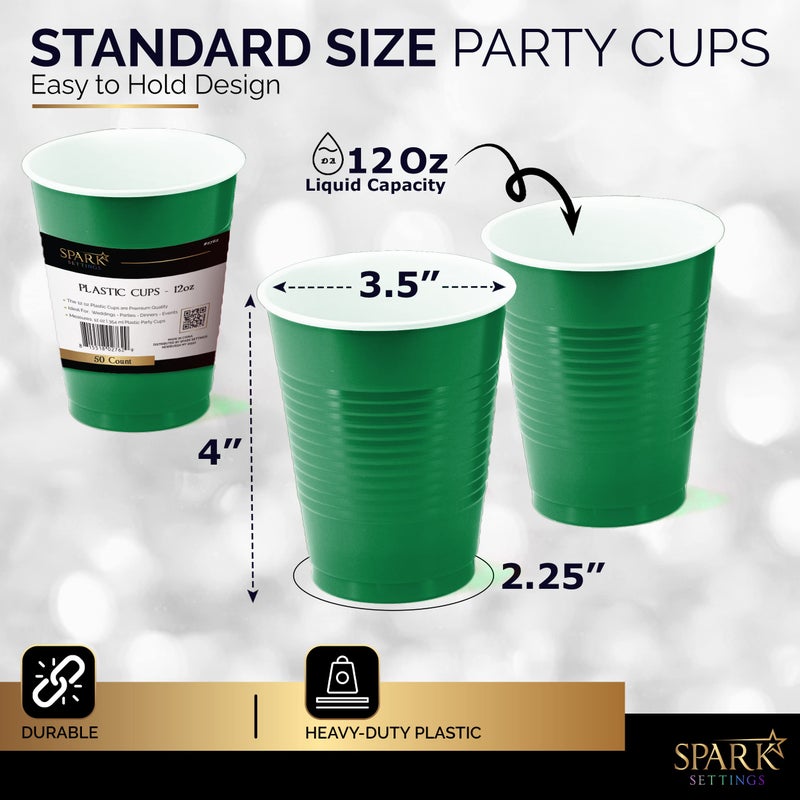 Amcrate Disposable Plastic Cups  Green Colored Plastic Cups  12-Ounce Plastic Party Cups  Strong and Sturdy Disposable Cups for Party  Wedding  Christmas  Halloween Party Cup  50 Pack - Image 2