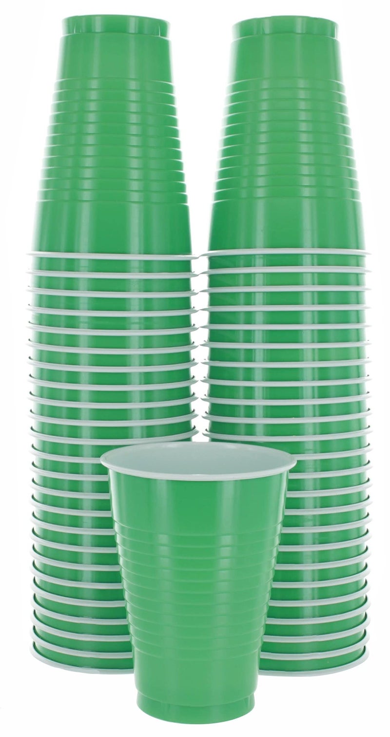 Amcrate Disposable Plastic Cups  Green Colored Plastic Cups  12-Ounce Plastic Party Cups  Strong and Sturdy Disposable Cups for Party  Wedding  Christmas  Halloween Party Cup  50 Pack - Image 1
