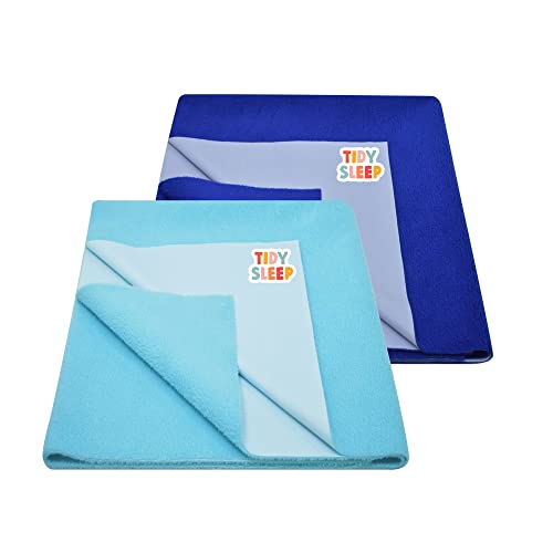 Tidy Sleep Instadry Anti-Piling Fleece Extra Absorbent Quick Dry Sheet for New Born Babies, Cotton Bed Protector Mattress Pack of 2 Blue Small (70x50) cm - Image 1