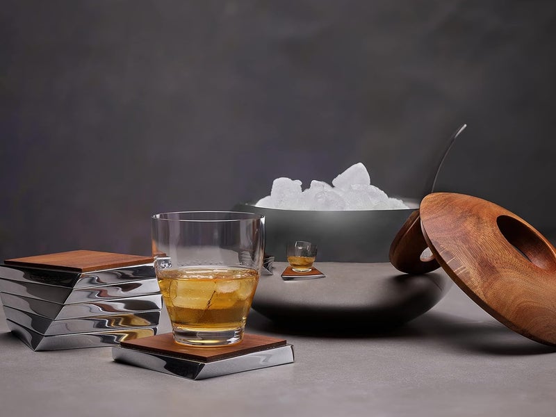 Nambe Twist Coaster Set - Set of 6 Acacia Wood and Alloy Coasters - Image 5