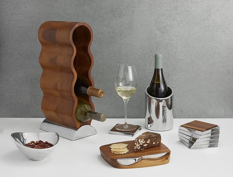 Nambe Twist Coaster Set - Set of 6 Acacia Wood and Alloy Coasters - Image 3