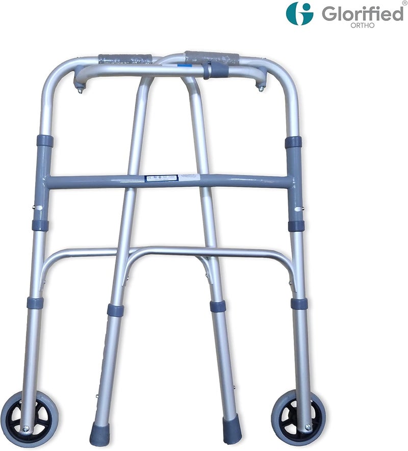 GLORIFIED ORTHO WALKER FOLDING WITH WHEELS ADJUSTABLE IMPORTED ALUMINIUM FRAME | FOLDING WALKER FOR ADULTS WHEELS| ELDERLY & DISABLED PERSONS LIGHT WEIGHT WALKERS FOR SENIORS & ADULTS, HEIGHT - Image 3
