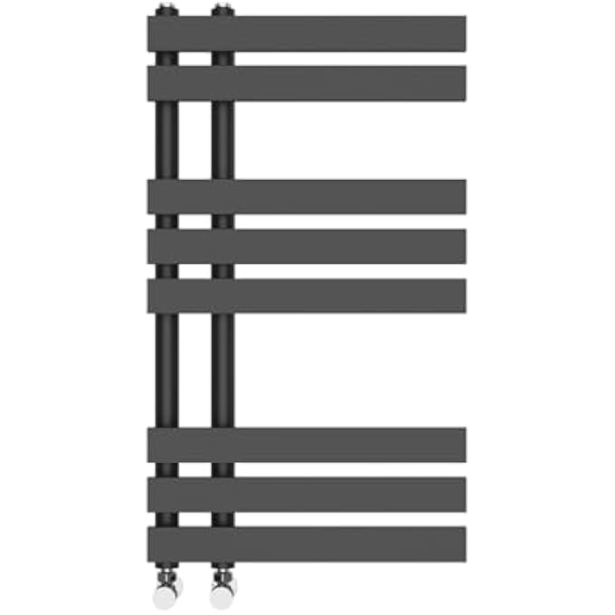 800 X 450MM BLACK FLAT DESIGNER HEATED TOWEL RAIL RADIATOR - BEST FOR ANY BATHROOM & KITCHEN - D SHAPE BARS - Image 3