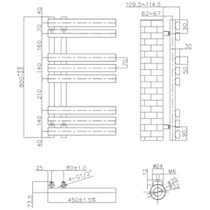 800 X 450MM BLACK FLAT DESIGNER HEATED TOWEL RAIL RADIATOR - BEST FOR ANY BATHROOM & KITCHEN - D SHAPE BARS - Image 2