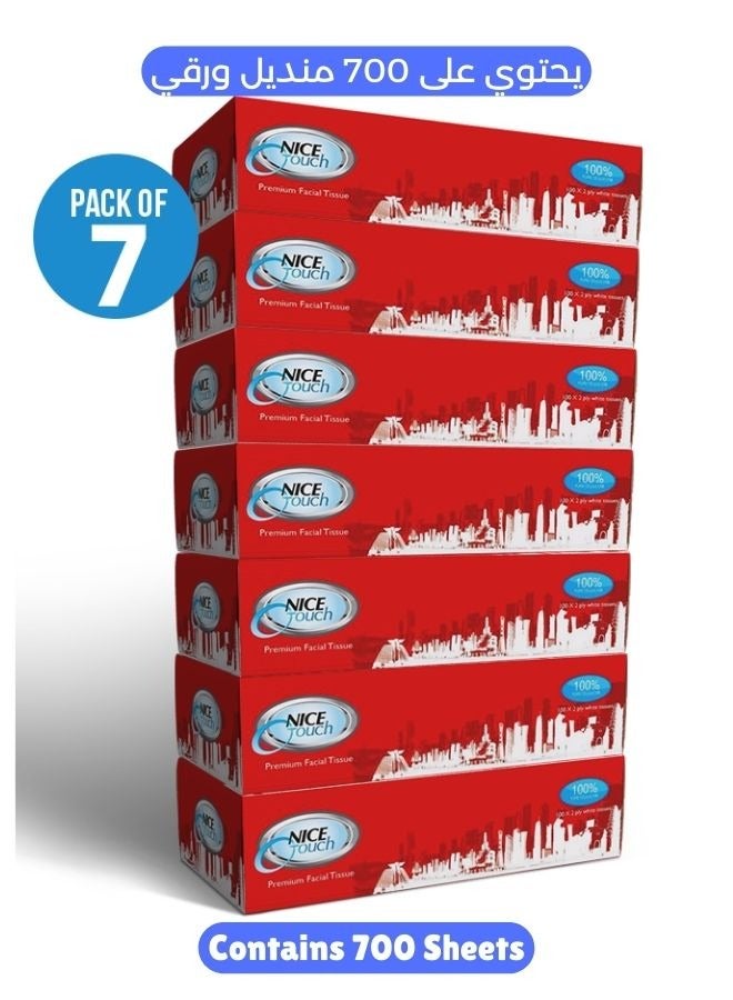 NICE Touch مناديل وجه 2 طبقة، 700 ورقة ناعمة ممتازة، 7 عبوات من 100 ورقة - صناديق مناديل رفيعة ومضغوطة للاستخدام في السيارة، 100% سليلوز - Image 1