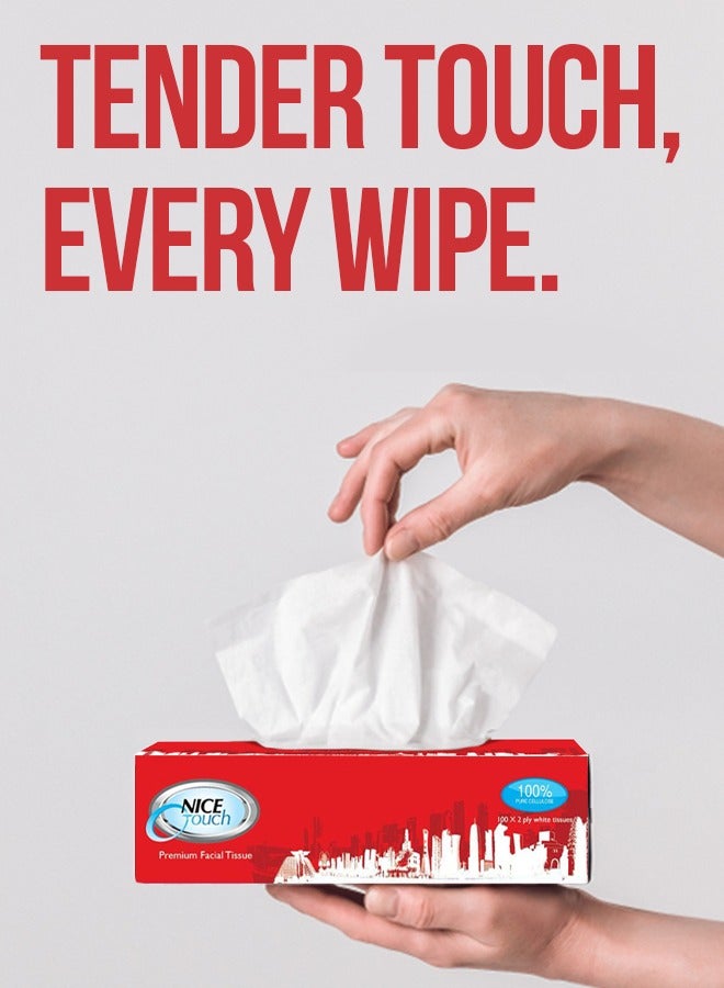 NICE Touch مناديل وجه 2 طبقة، 700 ورقة ناعمة ممتازة، 7 عبوات من 100 ورقة - صناديق مناديل رفيعة ومضغوطة للاستخدام في السيارة، 100% سليلوز - Image 3