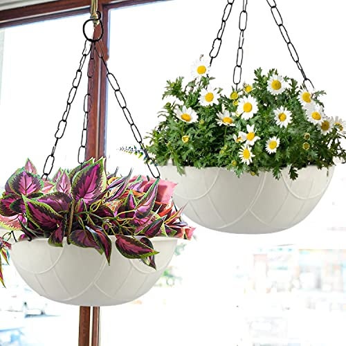 Tim Tim Agro White Hanging Planter Basket - 10 Inch Indoor Outdoor Flower Pots, Plant Containers with Drainage Hole, Plant Pot for Hanging Plants, Pack 2 - Image 4