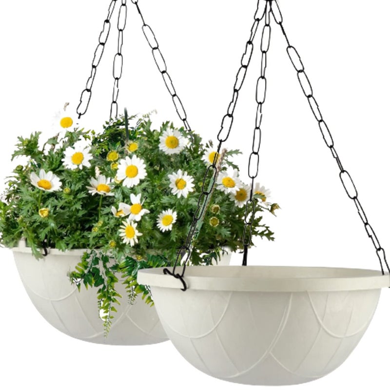 Tim Tim Agro White Hanging Planter Basket - 10 Inch Indoor Outdoor Flower Pots, Plant Containers with Drainage Hole, Plant Pot for Hanging Plants, Pack 2 - Image 1